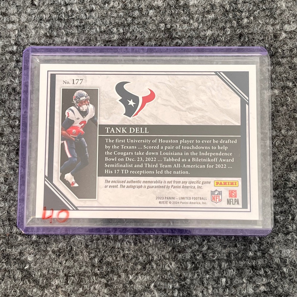 2023 Panini Limited Tank Dell Rookie Patch Auto /99 RC Houston Texans No. 177 - Picture 2 of 2